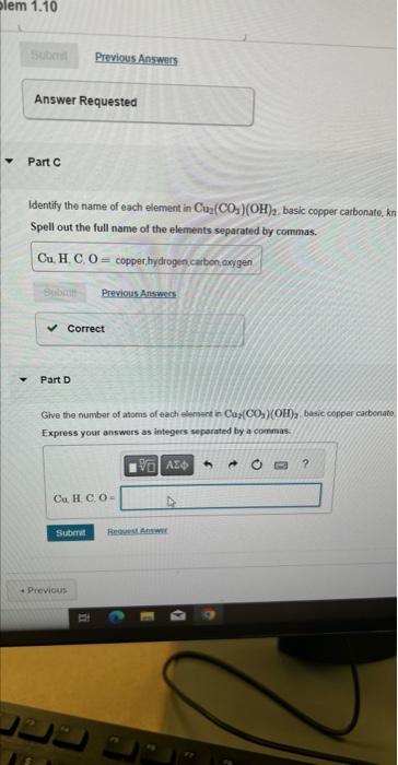  Identify the name of each element in Cu2(CO3)(OH)2, basic copper carbonate,