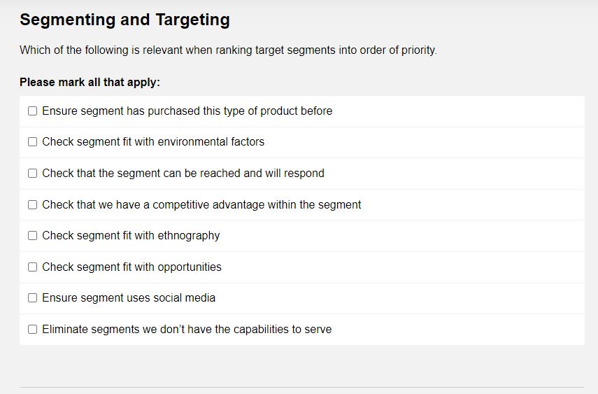 following statements indicate a broad or focused approach to the market? The