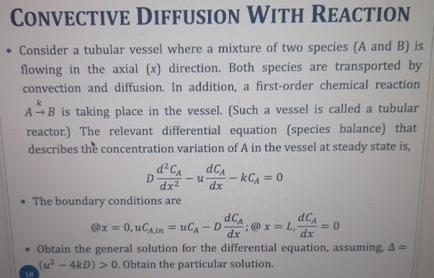  CONVECTIVE DiffusION WiTH REACTION solve using matlab 1)Discretizing the differential equation