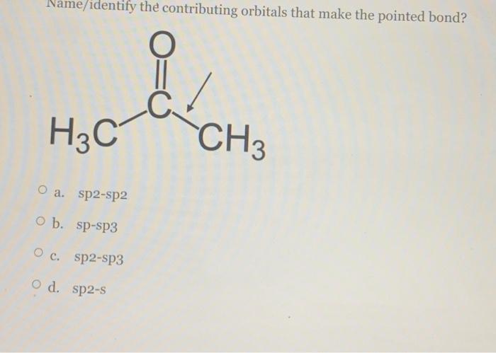  Name/identify the contributing orbitals that make the pointed bond? -C H3C