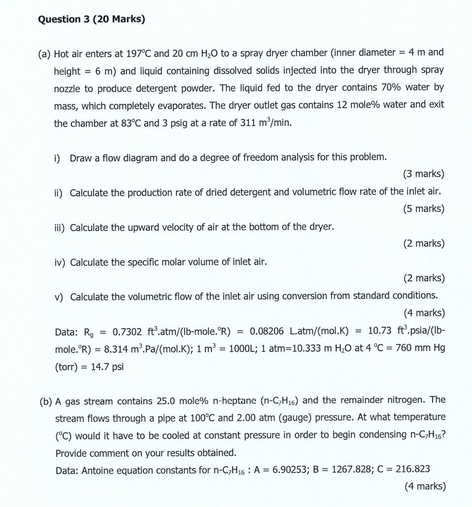  Chemical Process Principle Help with this question. Need the solution ASAP..Thnkyou