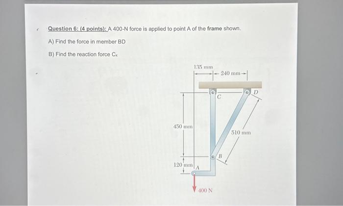  Question 6: (4 points): A 400-N force is applied to point