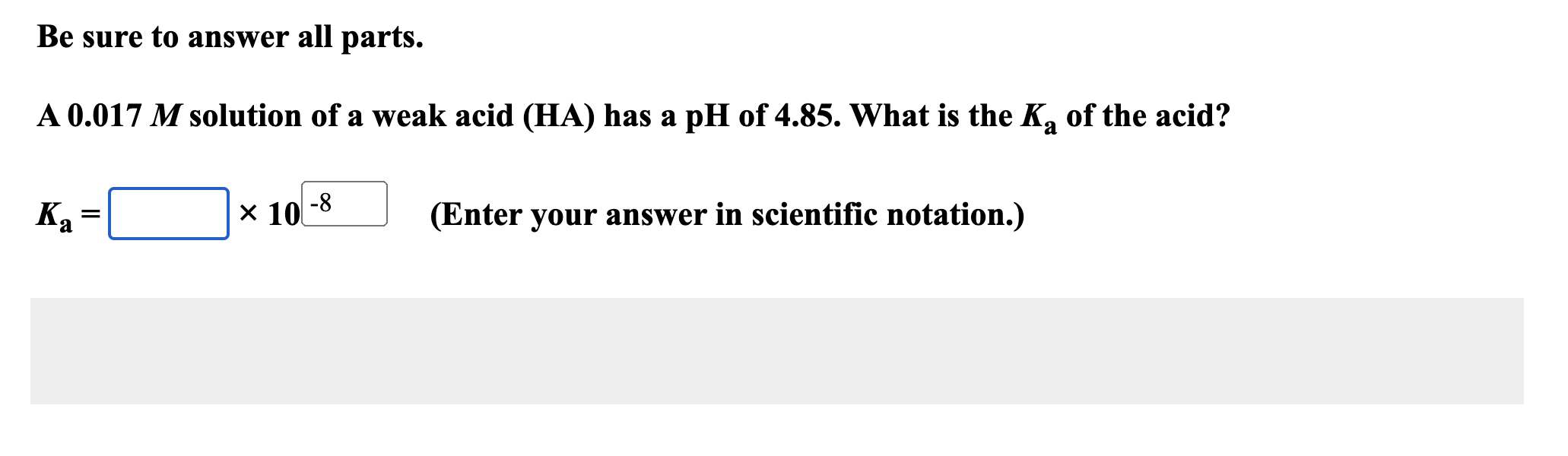 Be sure to answer all parts. A 0.017 M solution of