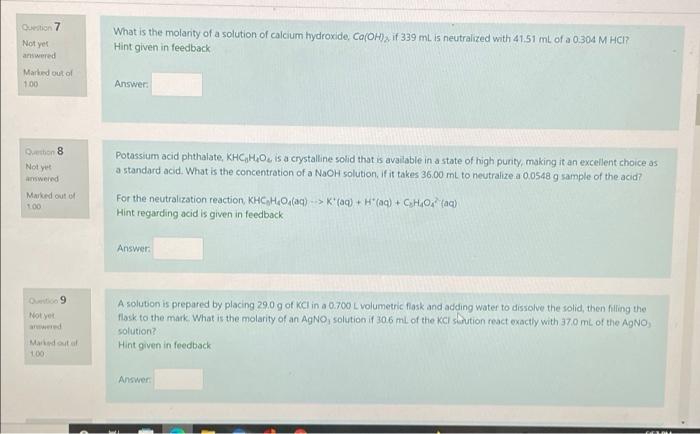 please do all three problems What is the molarity of a solution