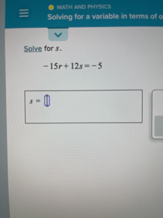  MATH AND PHYSICS Solving for a variable in terms of o
