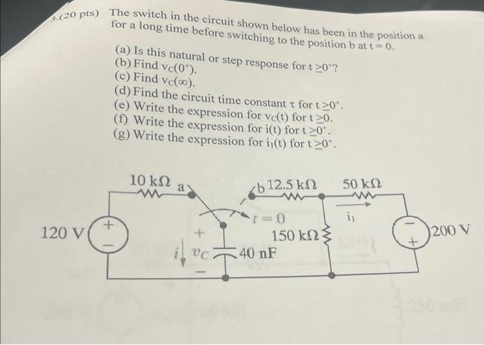 please solve asap s) The switch in the circuit shown below has