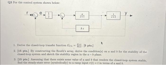  Q3 For th control system shown below: 1. Derive the closed-loop
