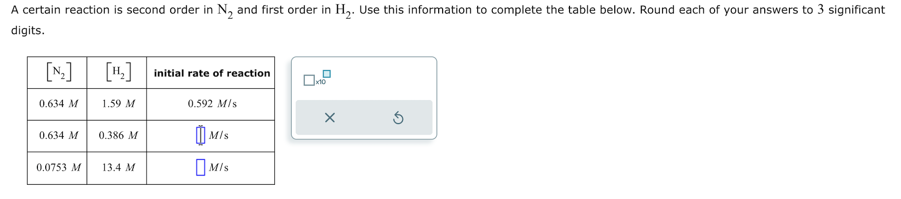  A certain reaction is second order in N2 and first order