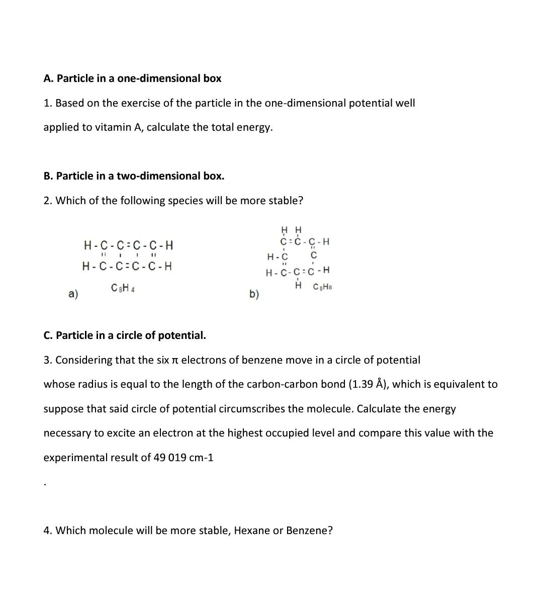 A. Particle in a one-dimensional box 1. Based on the exercise