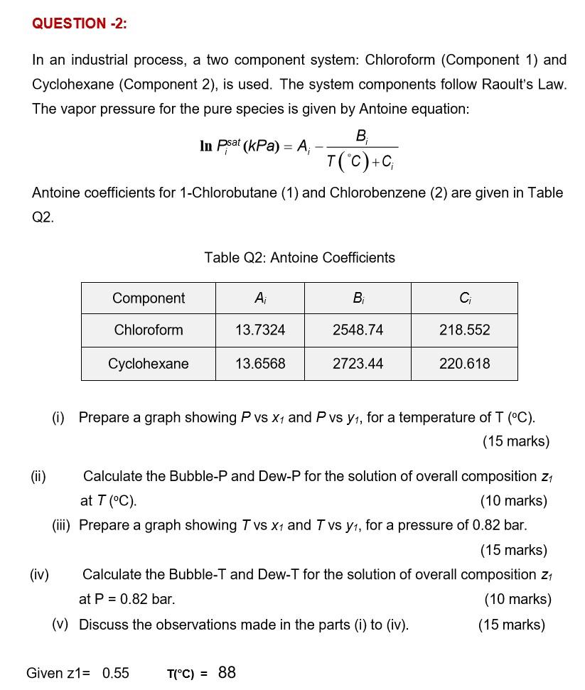  QUESTION -2: In an industrial process, a two component system: Chloroform