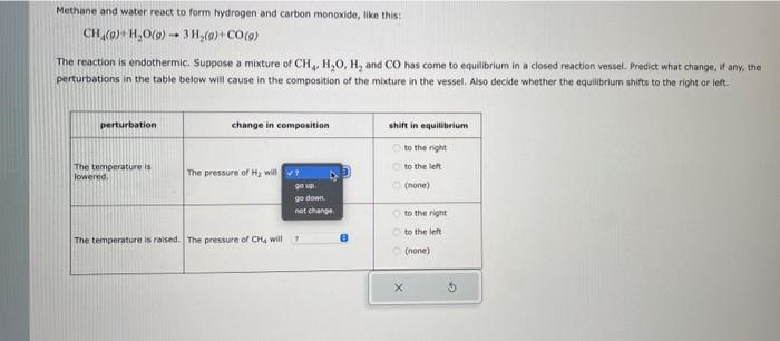 HELP PLEASE Methane and water react to form hydrogen and carbon monoxide,