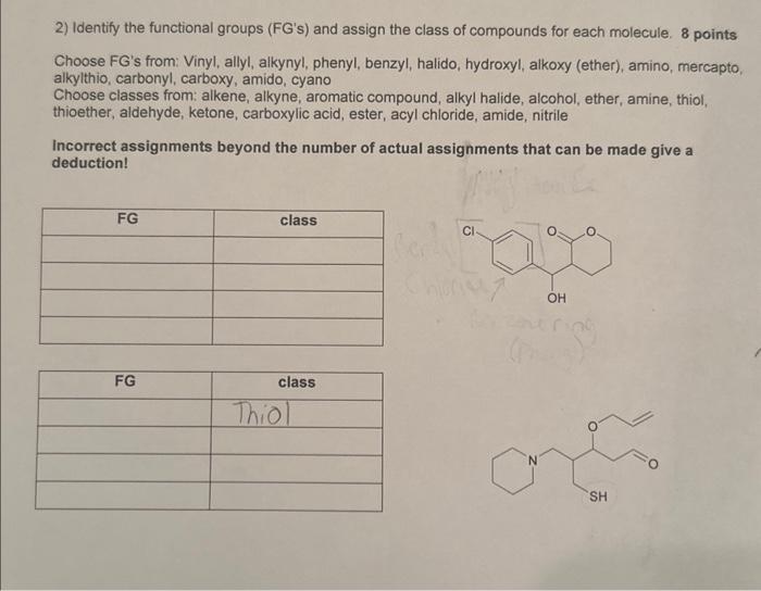 i need help understanding this please 2) Identify the functional groups (FG's)