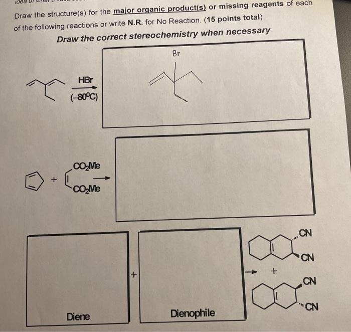  Draw the structure(s) for the major organic product(s) or missing reagents