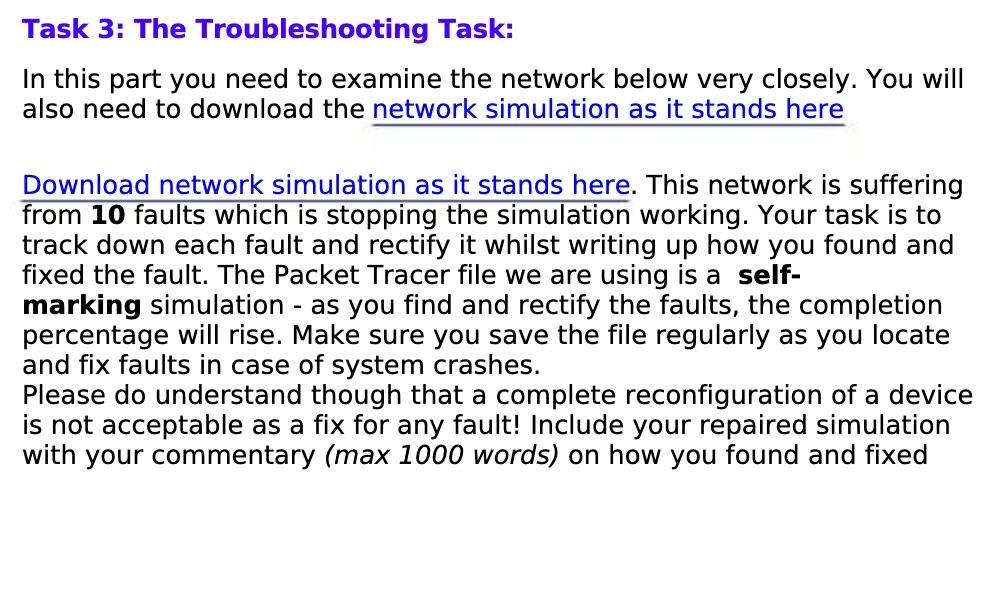  Task 3: The Troubleshooting Task: In this part you need to