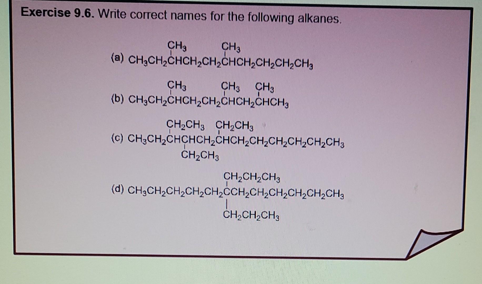 alkanes and write the correct name for each CH3 CH CH CH