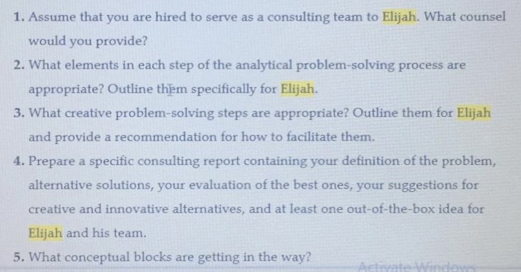 This is case study ( Elijah and his restaurant) 1. Assume that