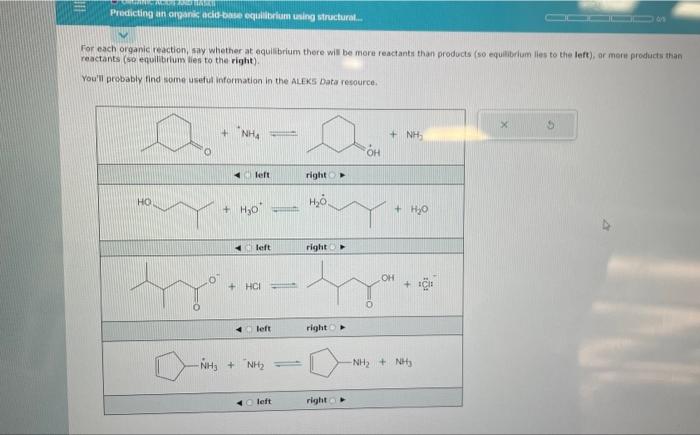 For each organic reaction, say whether at equilbrium there will be