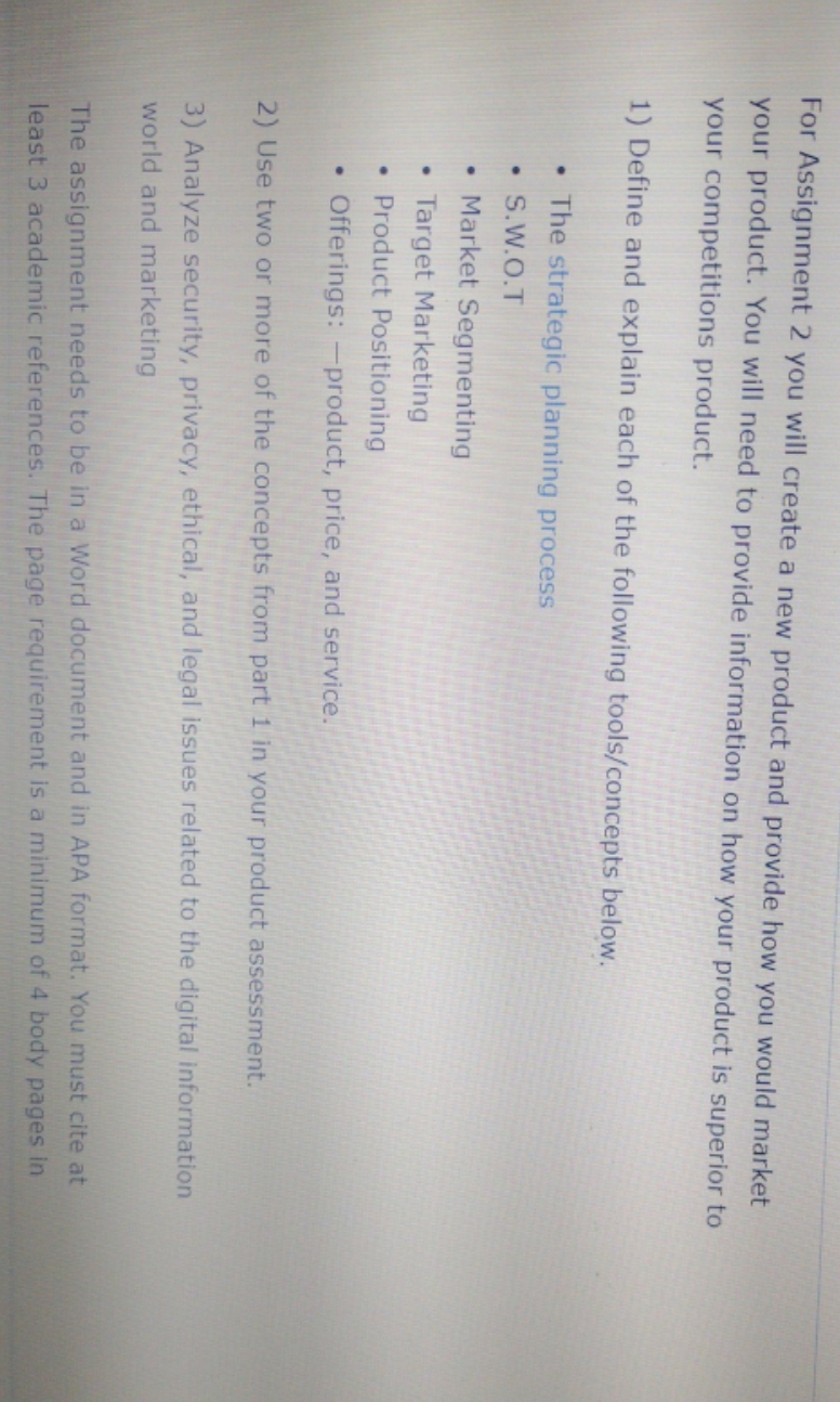 help please For Assignment 2 you will create a new product and