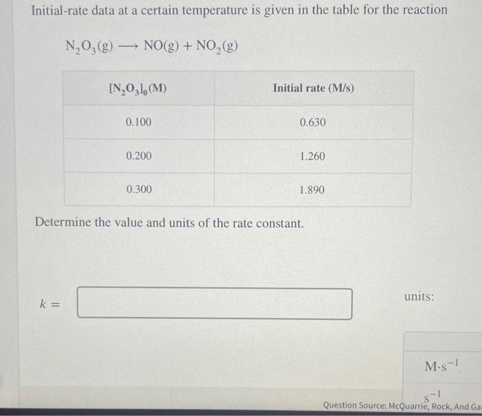  Initial-rate data at a certain temperature is given in the table