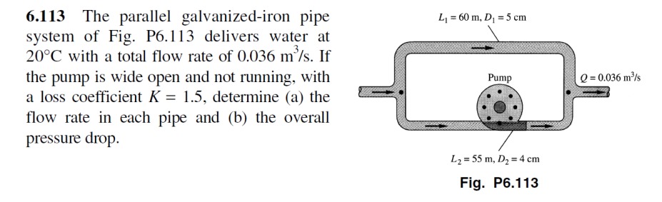  6.113 The parallel galvanized-iron pipe system of Fig. P6.113 delivers water