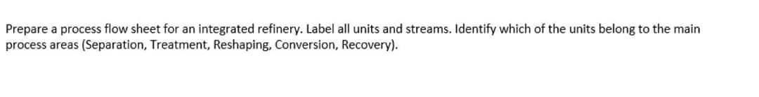  Prepare a process flow sheet for an integrated refinery. Label all