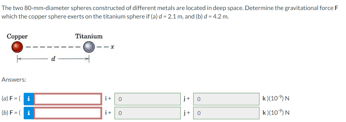  The two 80-mm-diameter spheres constructed of different metals are located in