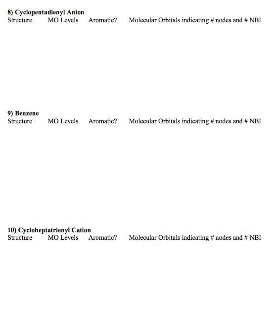 anti-aromatic, or non-aromatic assuming planar structures. Then draw the molecular orbitals indicating