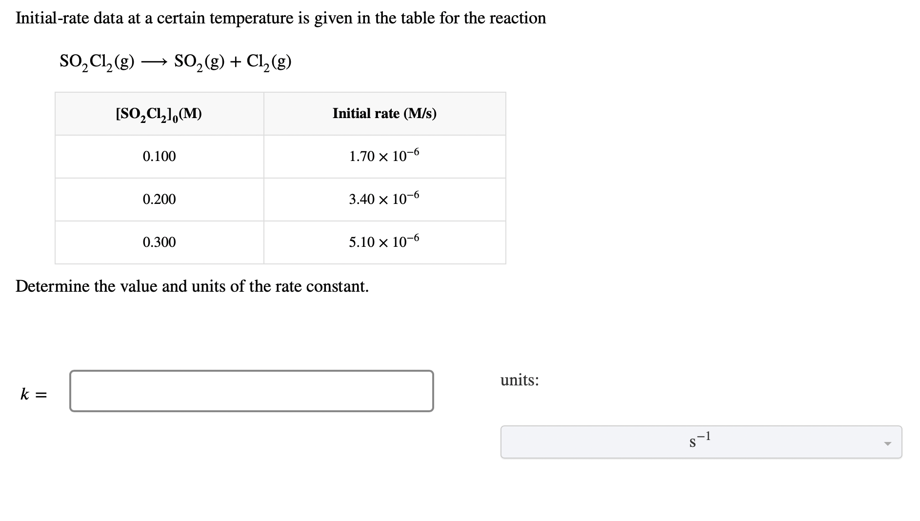  Initial-rate data at a certain temperature is given in the table