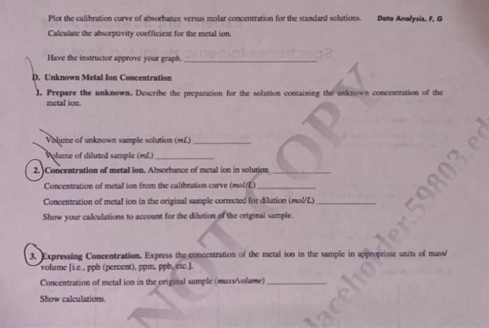 Experiment 35395 Plot the calibration curve of absorbance verus molar concentration for