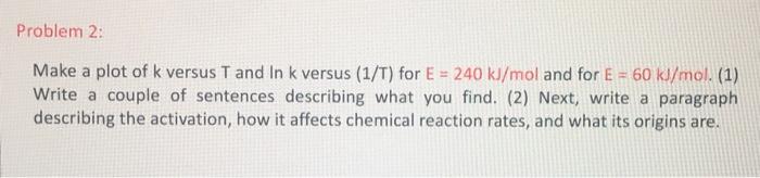  Problem 2: Make a plot of k versus T and In
