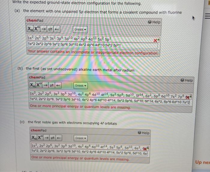  Write the expected ground-state electron configuration for the following. (a) the