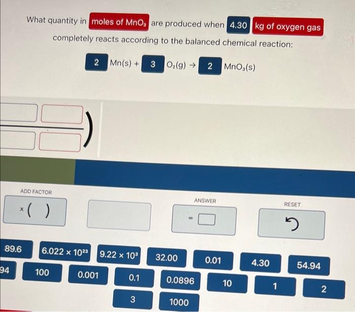  What quantity in are produced when completely reacts according to the