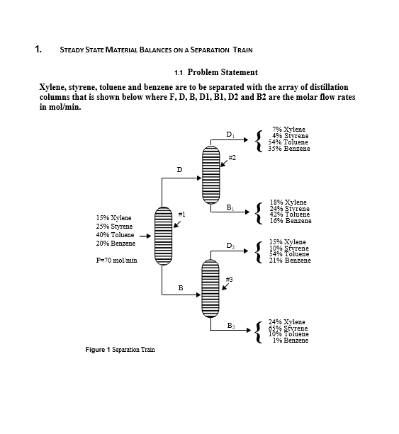 1. STEADY STATE MATERIAL BALANCES ON A SEPARATION TRAIN 1.1 Problem