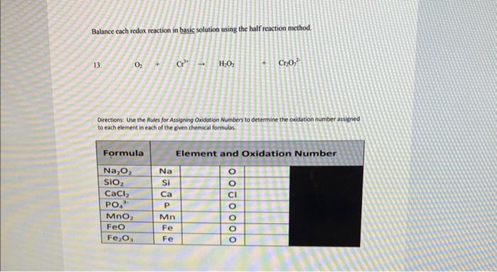  Balance cach redox reaction in basic solution using the half reaction