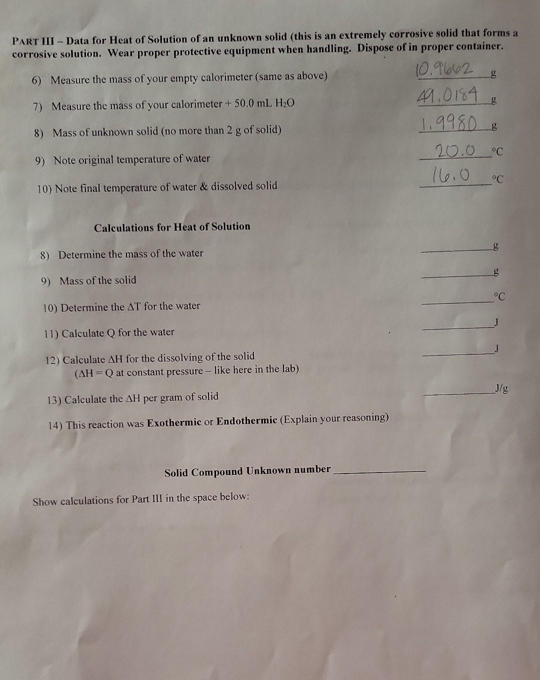 help with my lab ART III - Data for Heat of