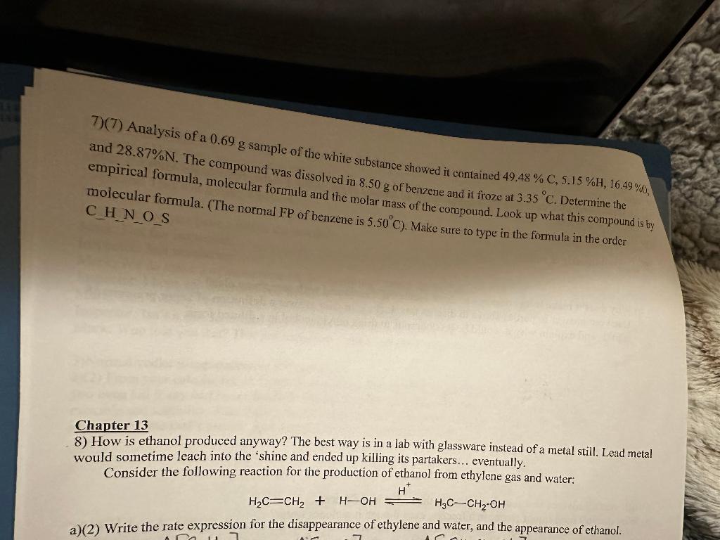 Need solution with steps for question no 7. 7)(7) Analysis of a