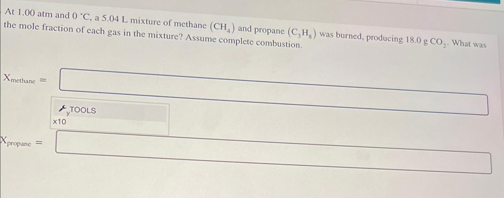  At 1.00atm and 0C, a 5.04L mixture of methane (CH4) and