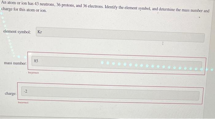 and a charge of 2. Determine the number of neutrons, protons, and