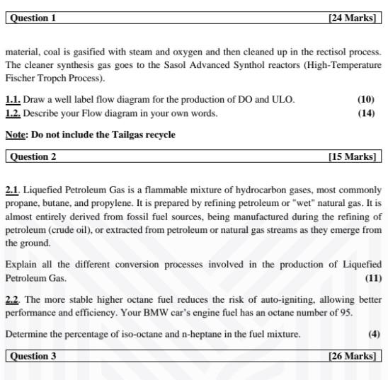  can u please solve Question 1 [24 Marks] material, coal is