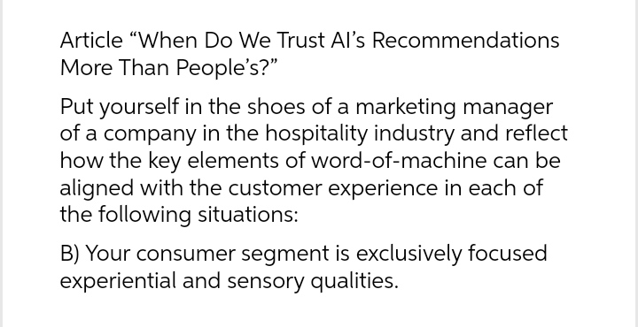 Article \"When Do We Trust Al's Recommendations More Than People's?" Put