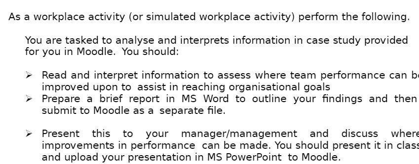  As a workplace activity (or simulated workplace activity) perform the following.