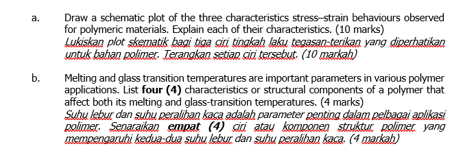  a. b. Draw a schematic plot of the three characteristics stress-strain