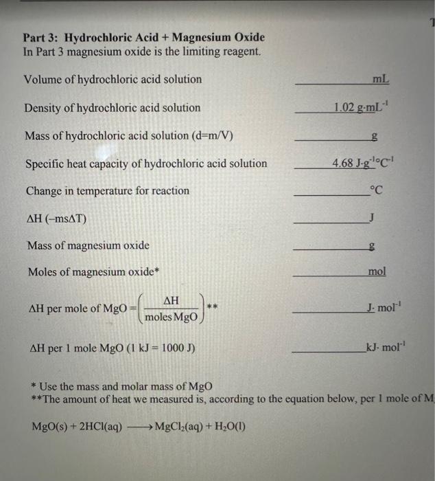 Sodium Hydrogen Carbonate Part 2: Hydrochloric Acid + Magnesium Part 3: Hydrochloric