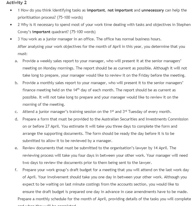 Activity 2 1 How do you think identifying tasks as important,