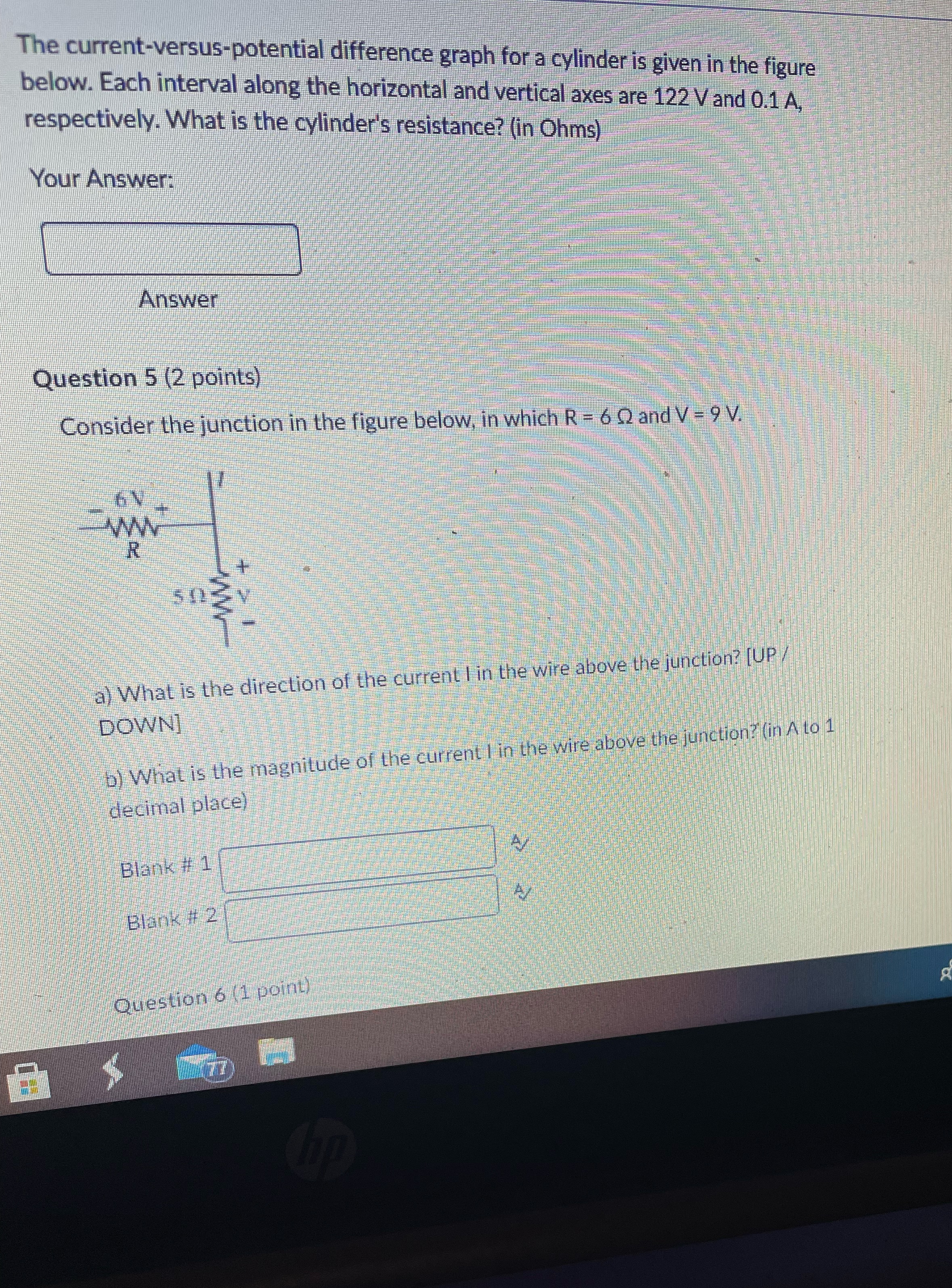  The current-versus-potential difference graph for a cylinder is given in the