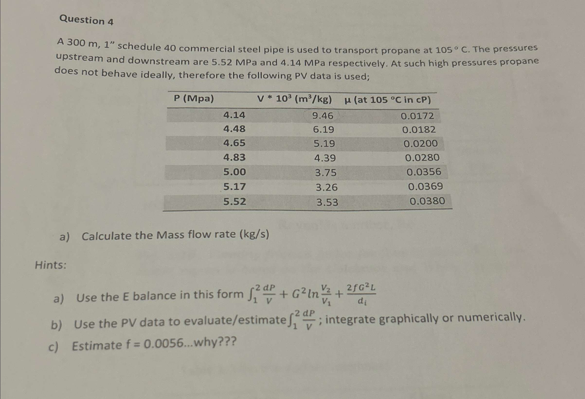  Question 4 A 300m,1'' schedule 40 commercial steel pipe is used