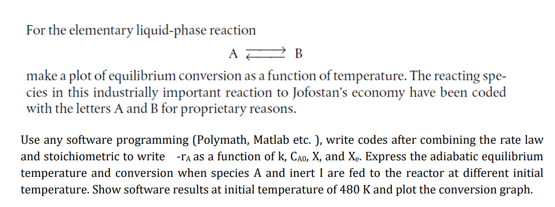please include code as well or screenshots For the elementary liquid-phase reaction