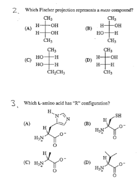 PLEASE DO NUMBER 3!!!!! 2. Which Fischer projection represents a meso compound?