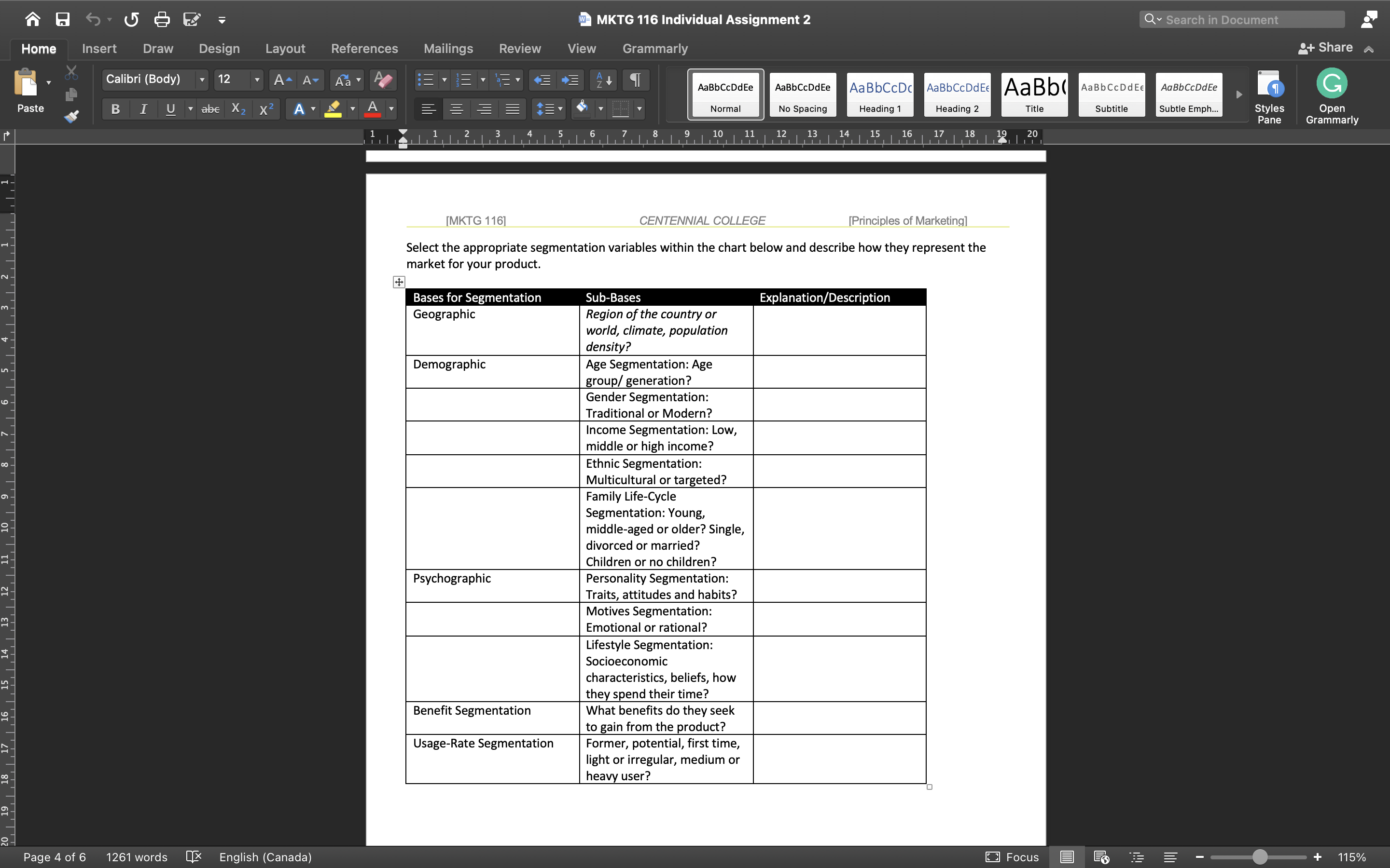 Utilizing the Template provided, explain the market segmentation bases for apple's iPhone