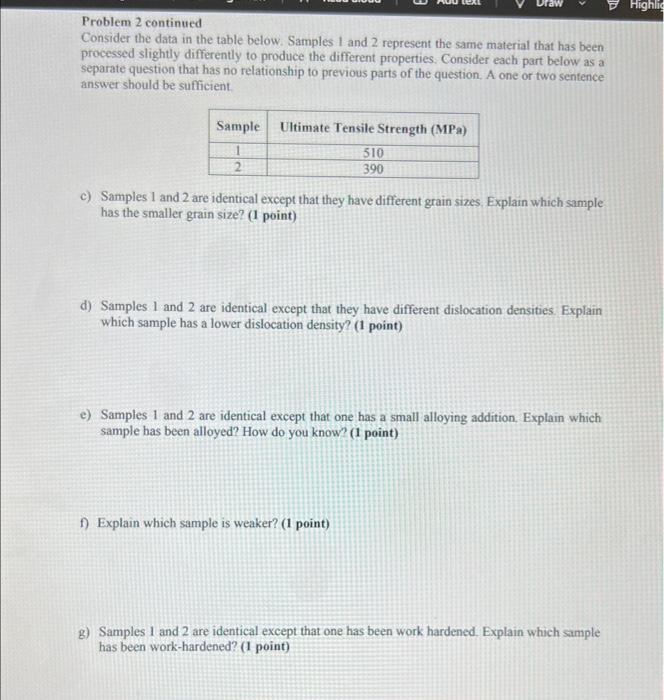 points) a) Pure copper has a higher ultimate tensile strength than pure